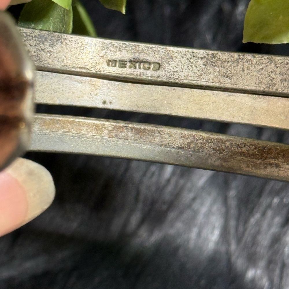 Silvertone Mexico Triple-Band Cuff Bracelet (c1) - Picture 7 of 8